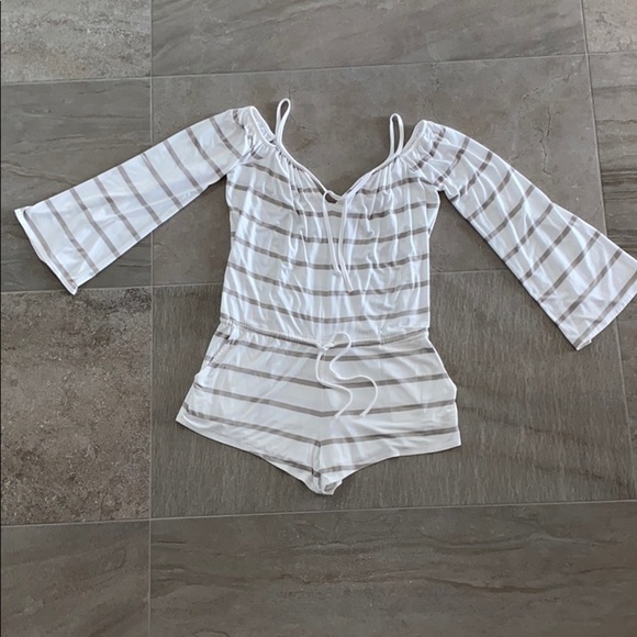 Chaser Cold Shoulder Bell Sleeve Stripe Romper - Picture 3 of 4